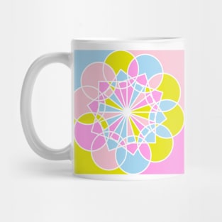 Digital mandala with random geometric shapes in bright neon colors Mug